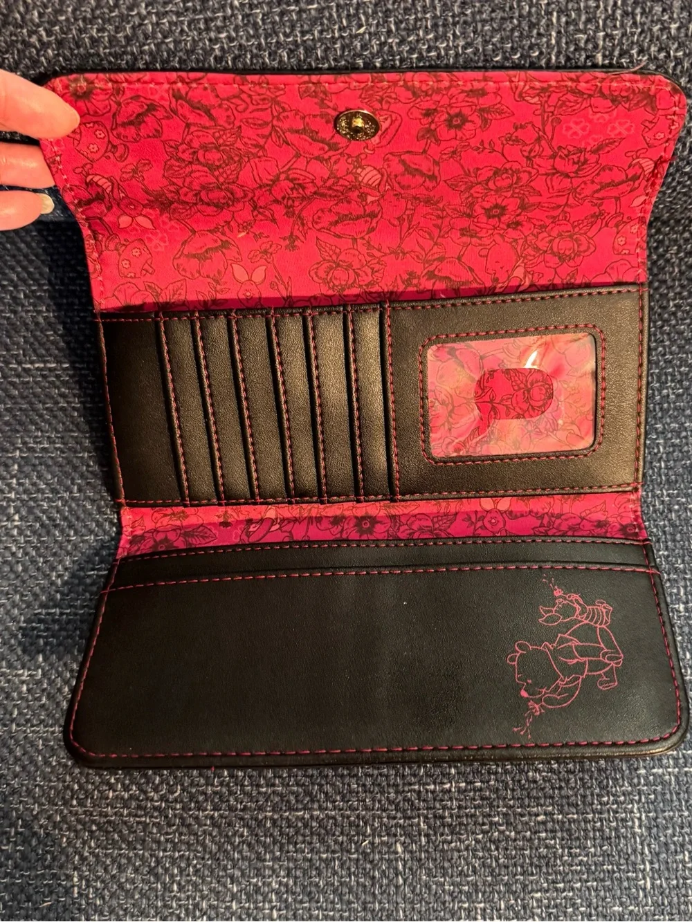 Disney Lounge Fly Winnie the Pooh, piglet,embroidered flowers,Pink,Cream wallet